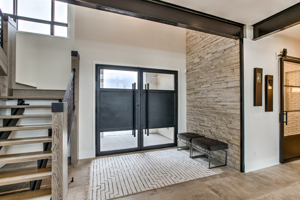 Inspiration for a contemporary entrance in Omaha.