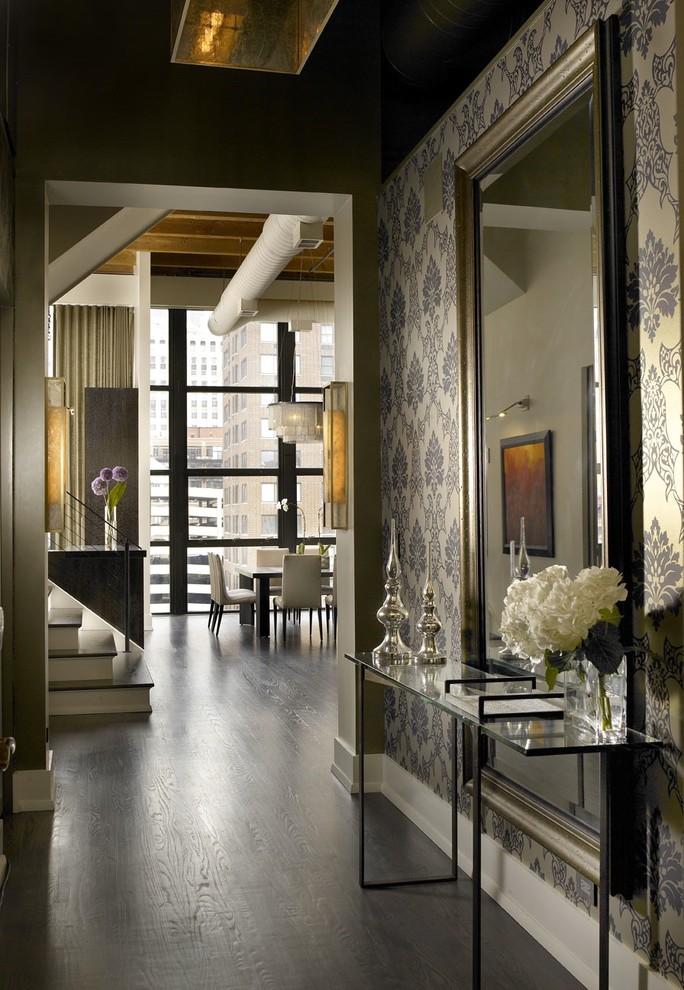 Urban entry hall photo in Chicago with black walls