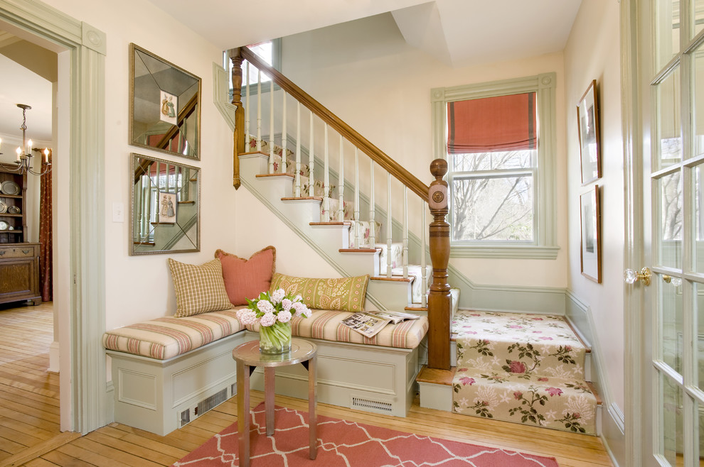 Cottage chic light wood floor foyer photo in Boston