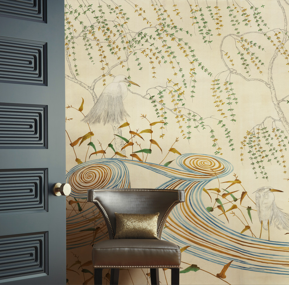 Inspiration for a medium sized classic hallway in Other with wallpapered walls.