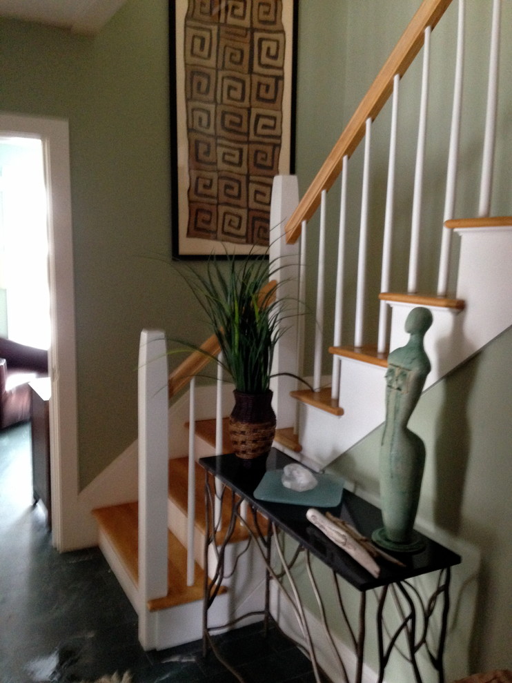 Inspiration for a small transitional staircase remodel in Boston