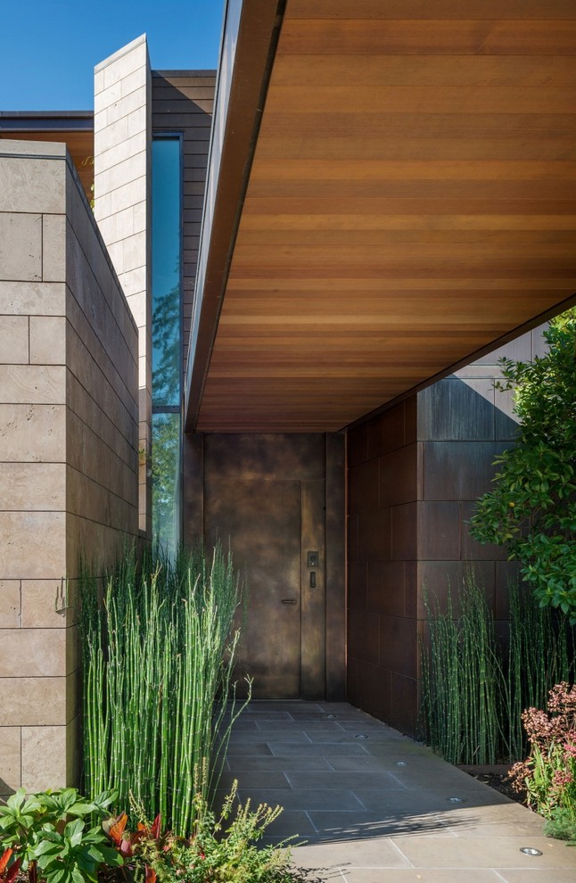 Mittelgroße Moderne Haustür mit Drehtür und Haustür aus Metall in Seattle