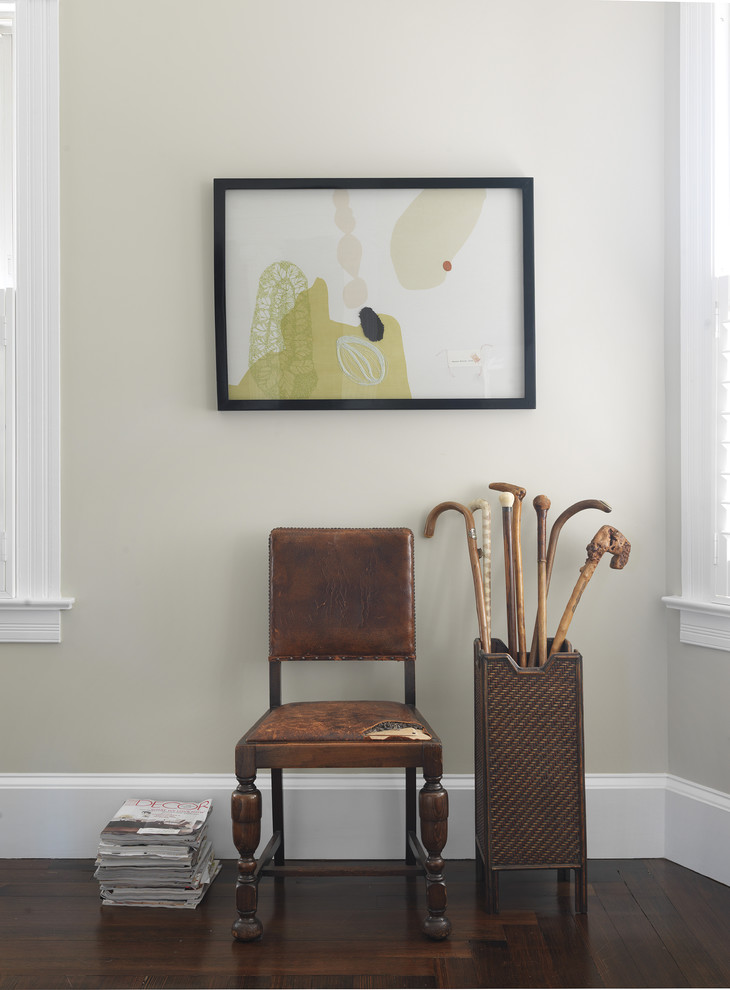Entryway - traditional dark wood floor entryway idea in Providence with beige walls
