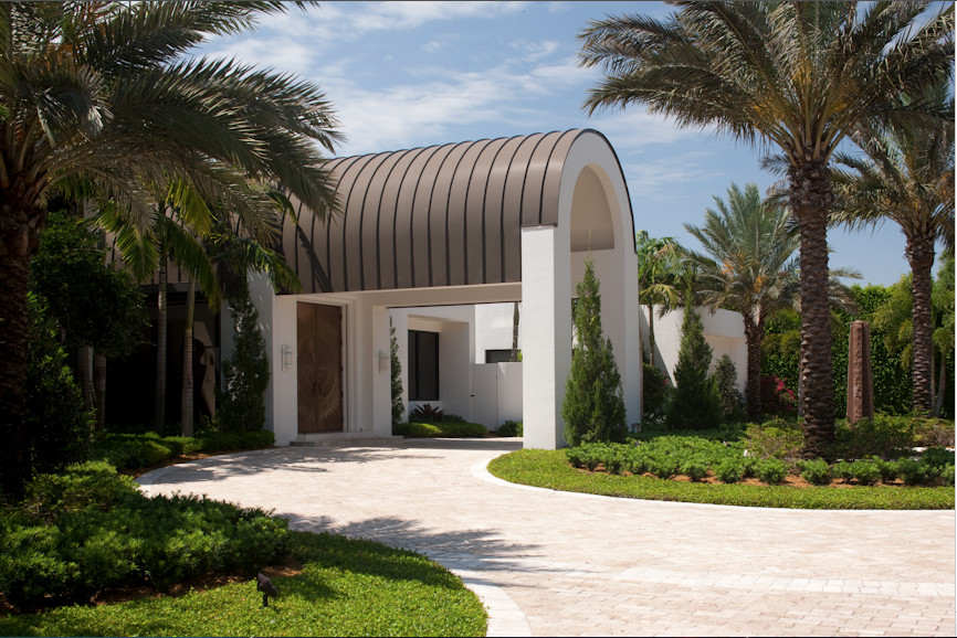 Design ideas for an expansive contemporary front door in Miami with a double front door.