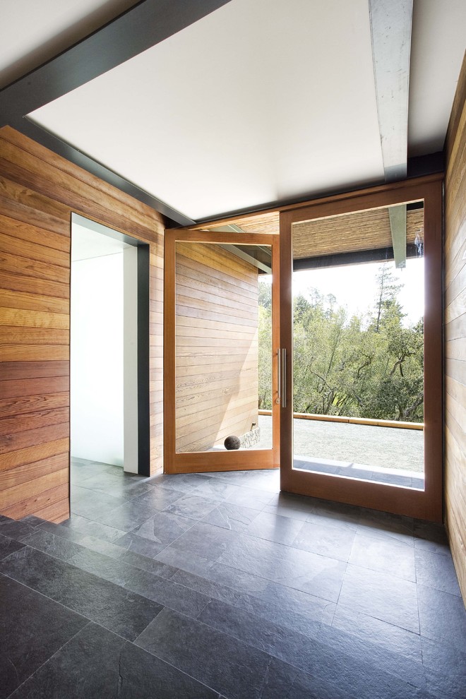 Entryway - modern slate floor and black floor entryway idea in San Francisco