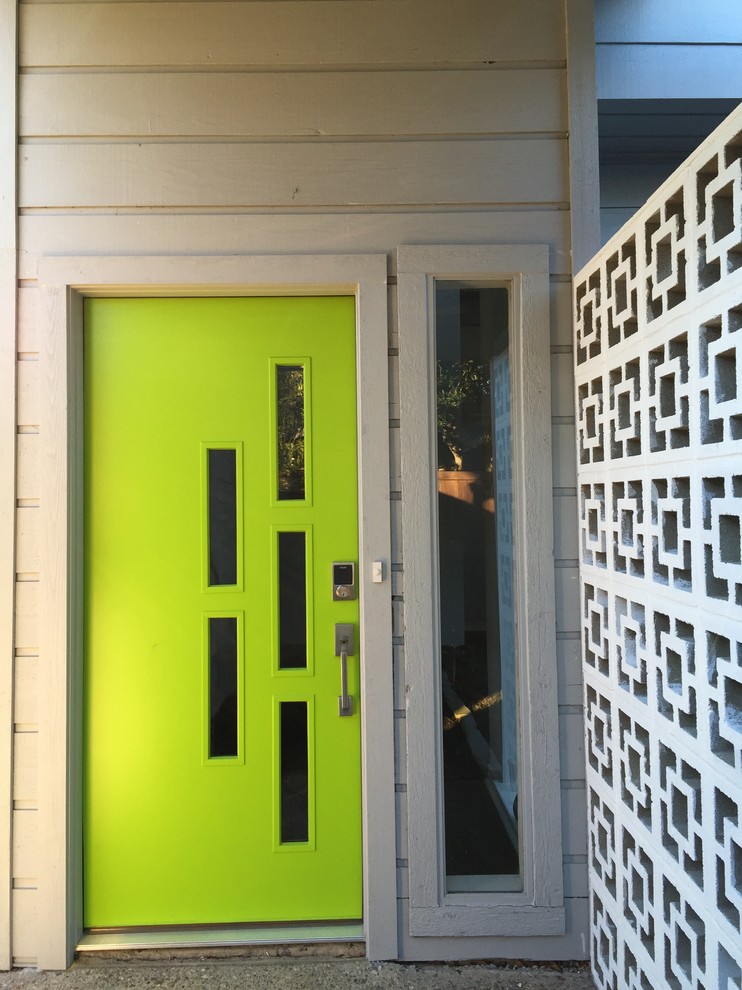 Mid century modern door with asymmetrical glass panel inserts - Midcentury - Entry - Boston - by