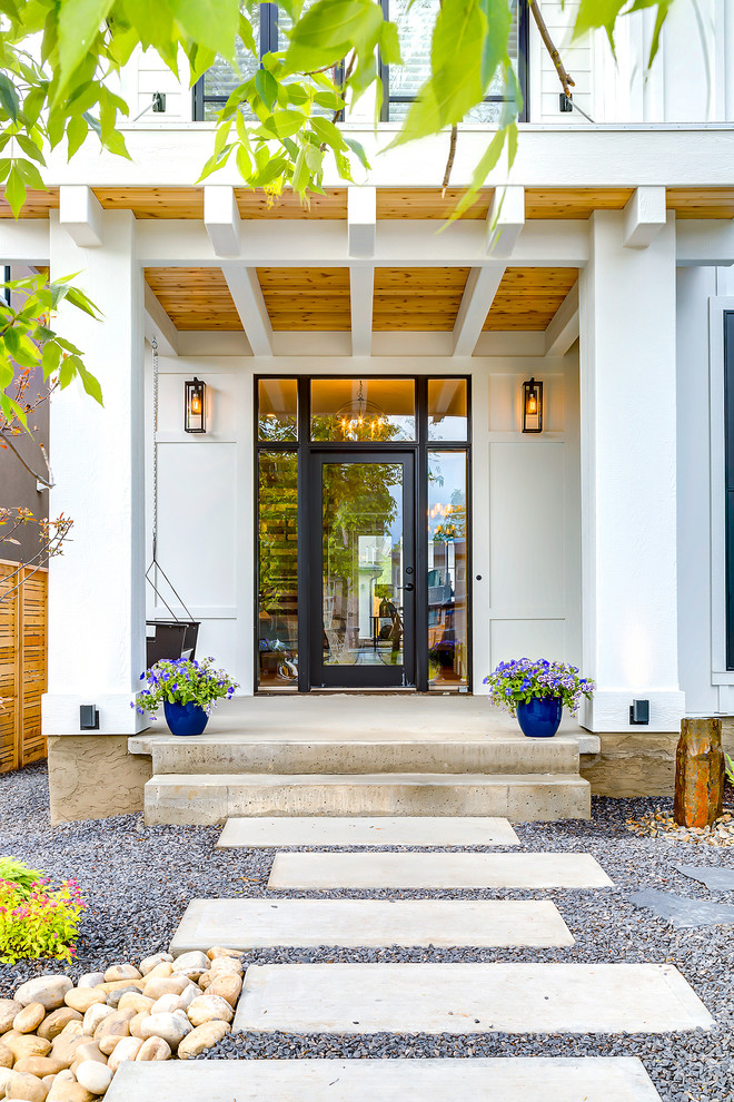Foto de puerta principal de estilo de casa de campo grande con puerta simple y puerta de vidrio