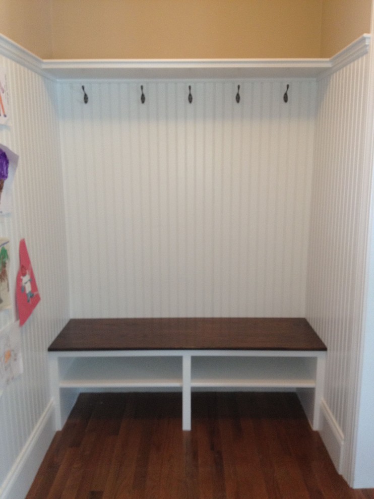 mudroom entry shelf, built in seat ,beadboard wainscot walls Entry Boston by Brosseau