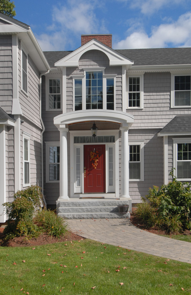 Inspiration for a large classic front door in Boston with a single front door and a red front door.
