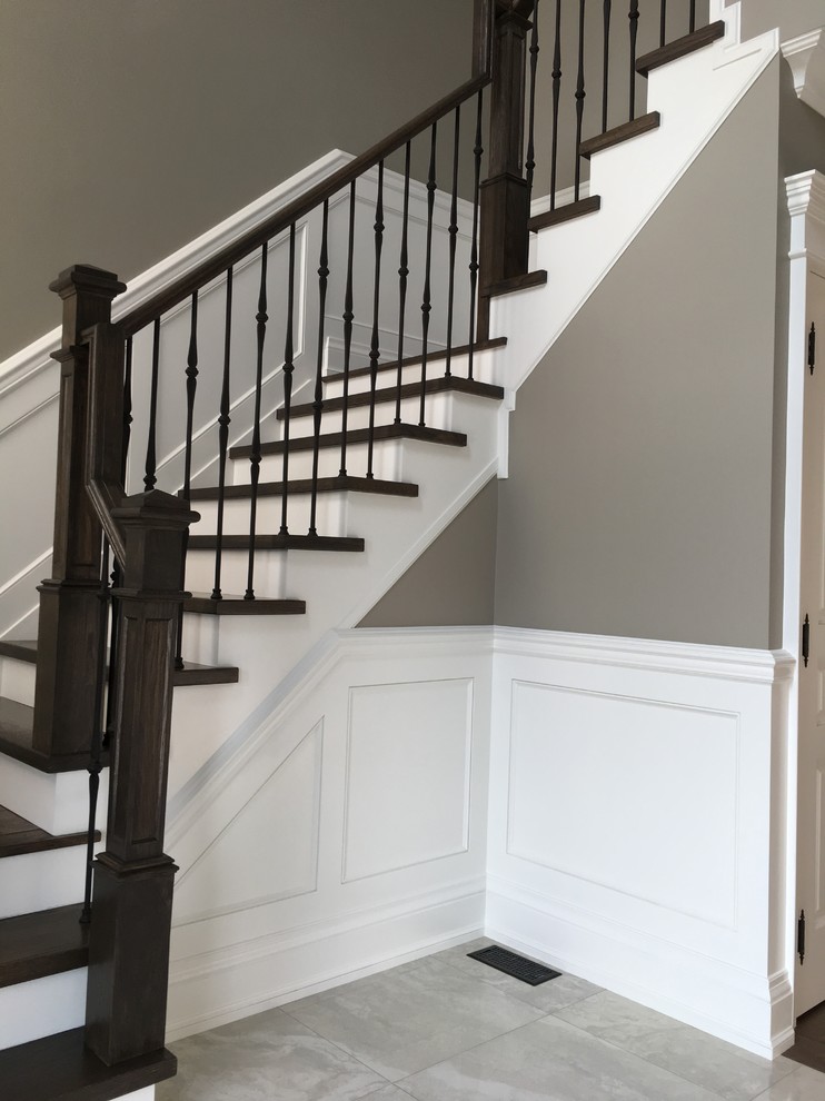 Inspiration for a medium sized classic foyer in Toronto with beige walls, medium hardwood flooring, a double front door, a white front door and brown floors.