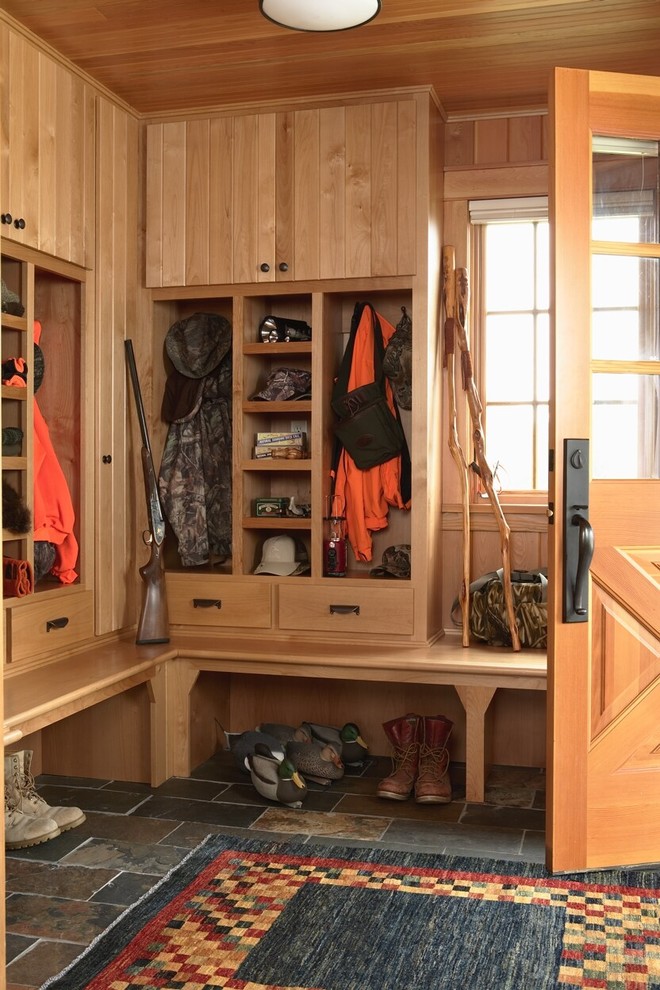 Mountain style slate floor entryway photo in Minneapolis