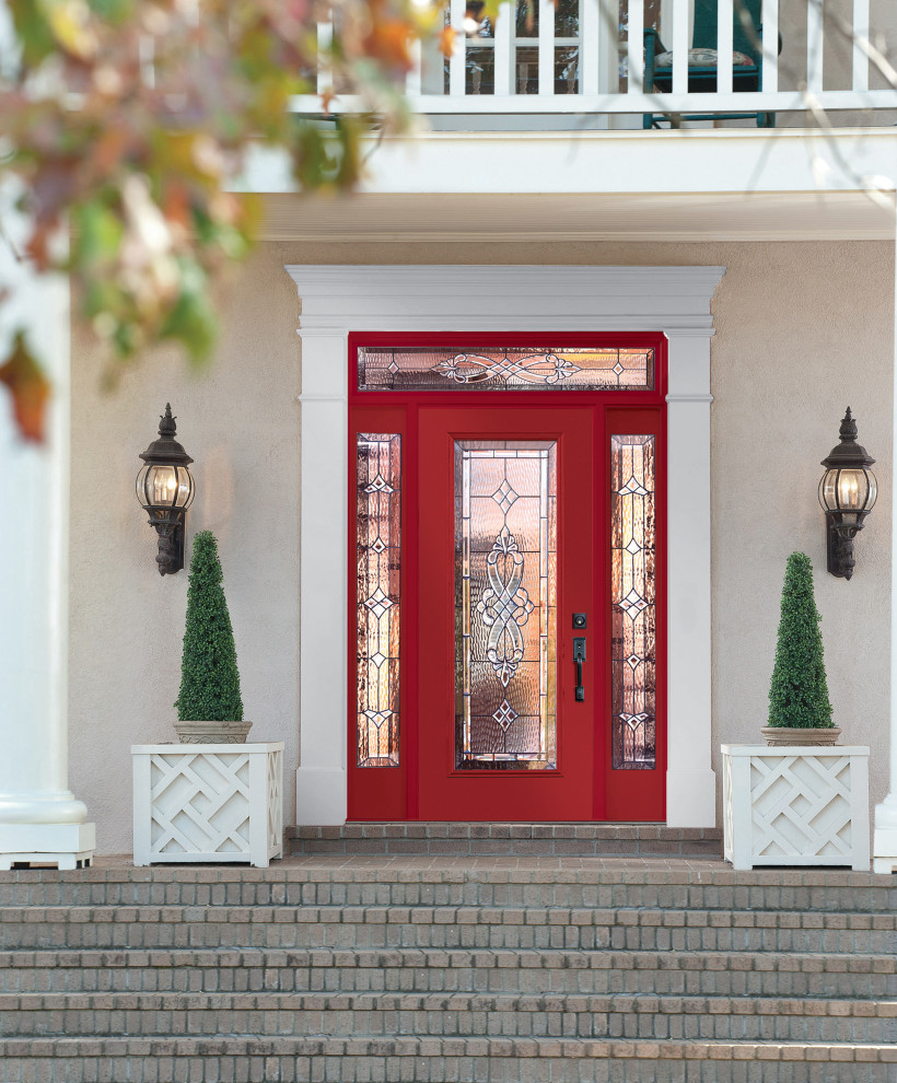 Inspiration for a mid-sized timeless entryway remodel in Detroit with a glass front door