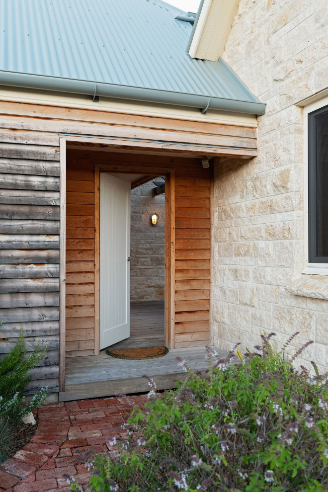 Design ideas for a contemporary front door in Other with a single front door.