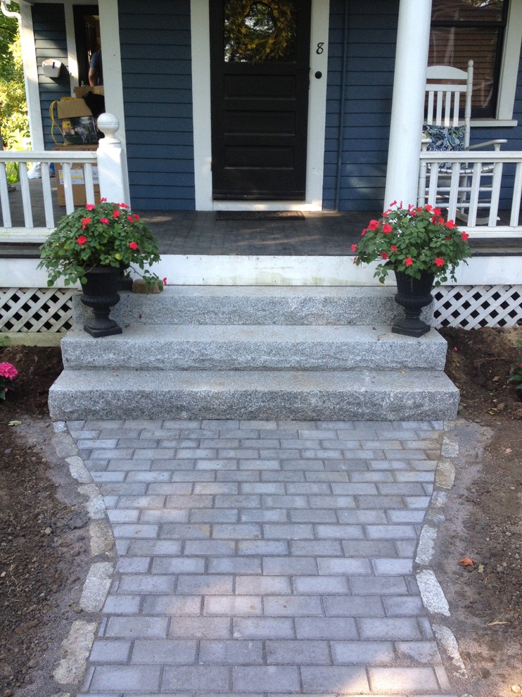 Paver Walkways with Granite Steps in Wayland, MA Traditional Entry