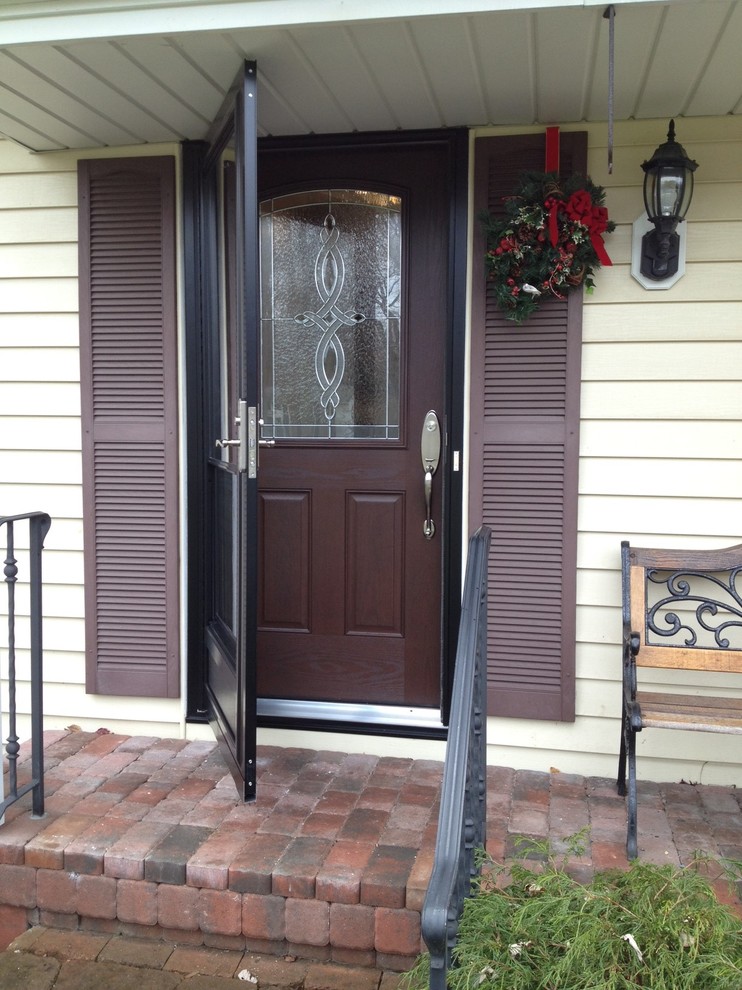 Pella Fiberglass Entry Door with Decorative Glass Entry New York