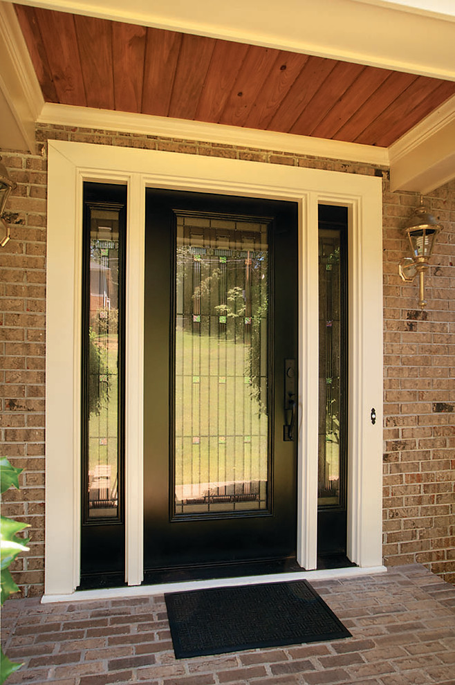 Inspiration for a small contemporary single front door remodel in Atlanta with a black front door