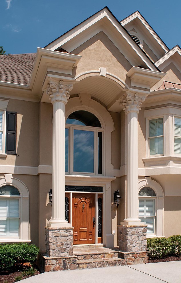 Design ideas for a large classic front door in Atlanta with a single front door and a medium wood front door.