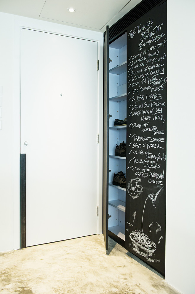 Свежая идея для дизайна: прихожая со шкафом для обуви в стиле модернизм - отличное фото интерьера
