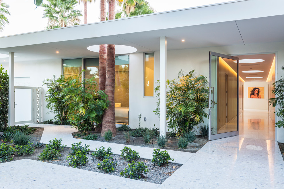 Inspiration for a midcentury front door in Los Angeles with a single front door and a glass front door.
