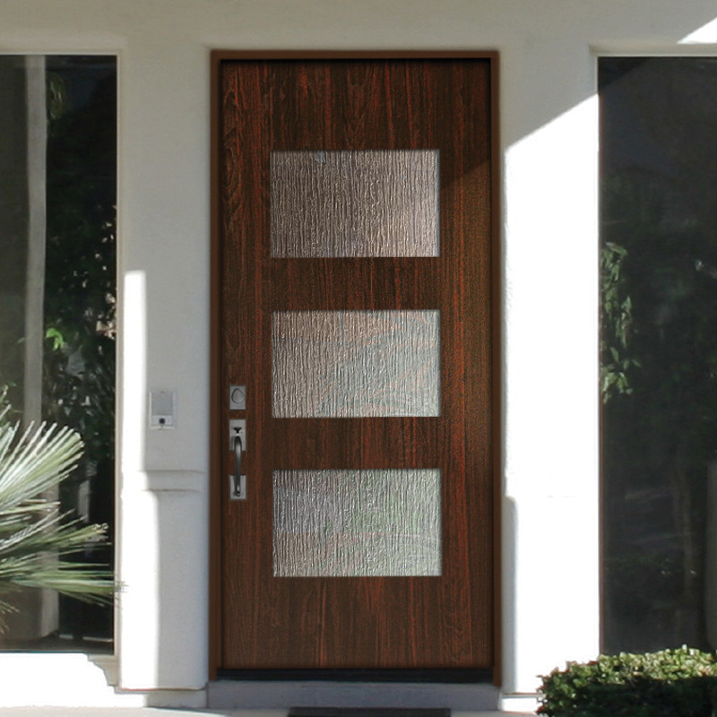 Пример оригинального дизайна: входная дверь в стиле модернизм с одностворчатой входной дверью