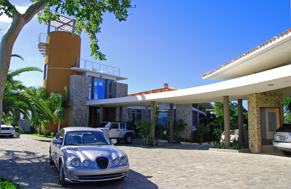 Large world-inspired front door in Other with a double front door and multi-coloured floors.