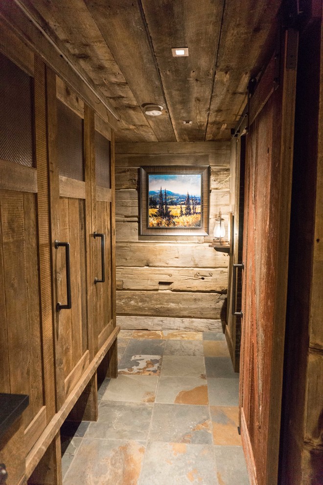 Inspiration for a rustic entryway remodel in Denver