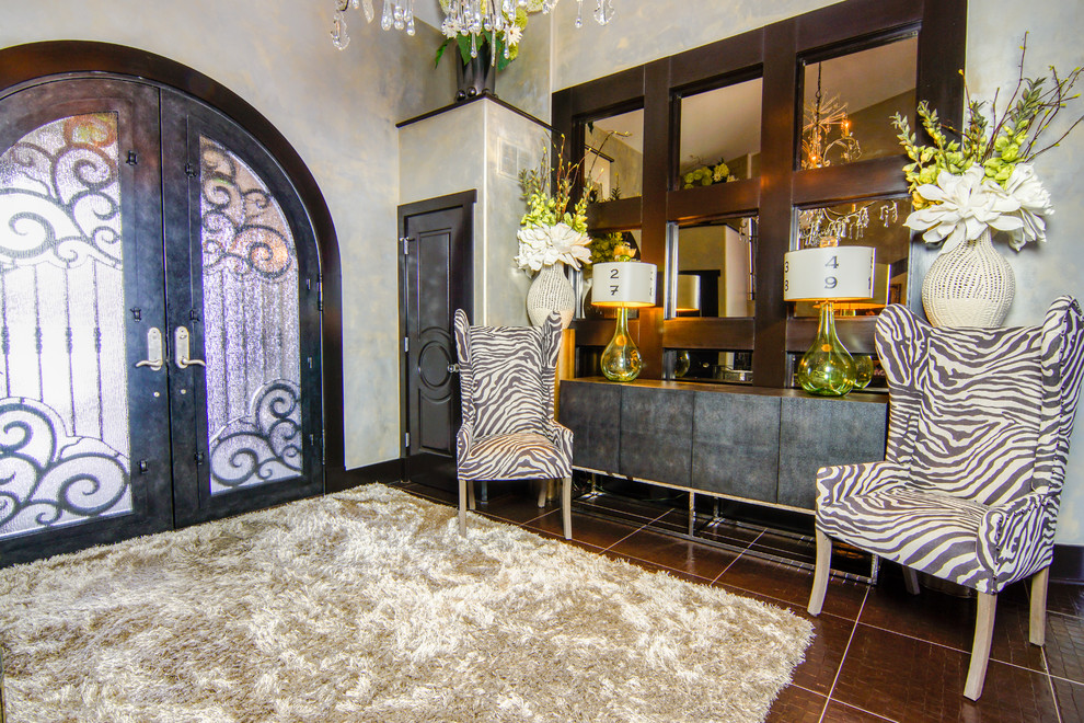 Inspiration for a large eclectic entryway remodel in Cleveland with a metal front door