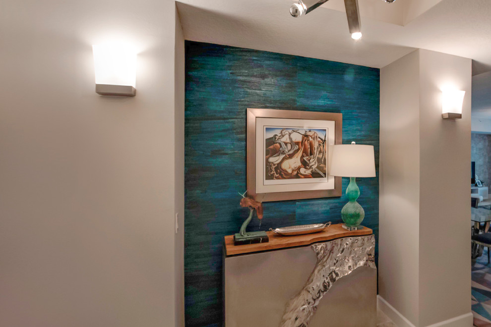 Foyer - mid-sized modern foyer idea in Orlando with blue walls