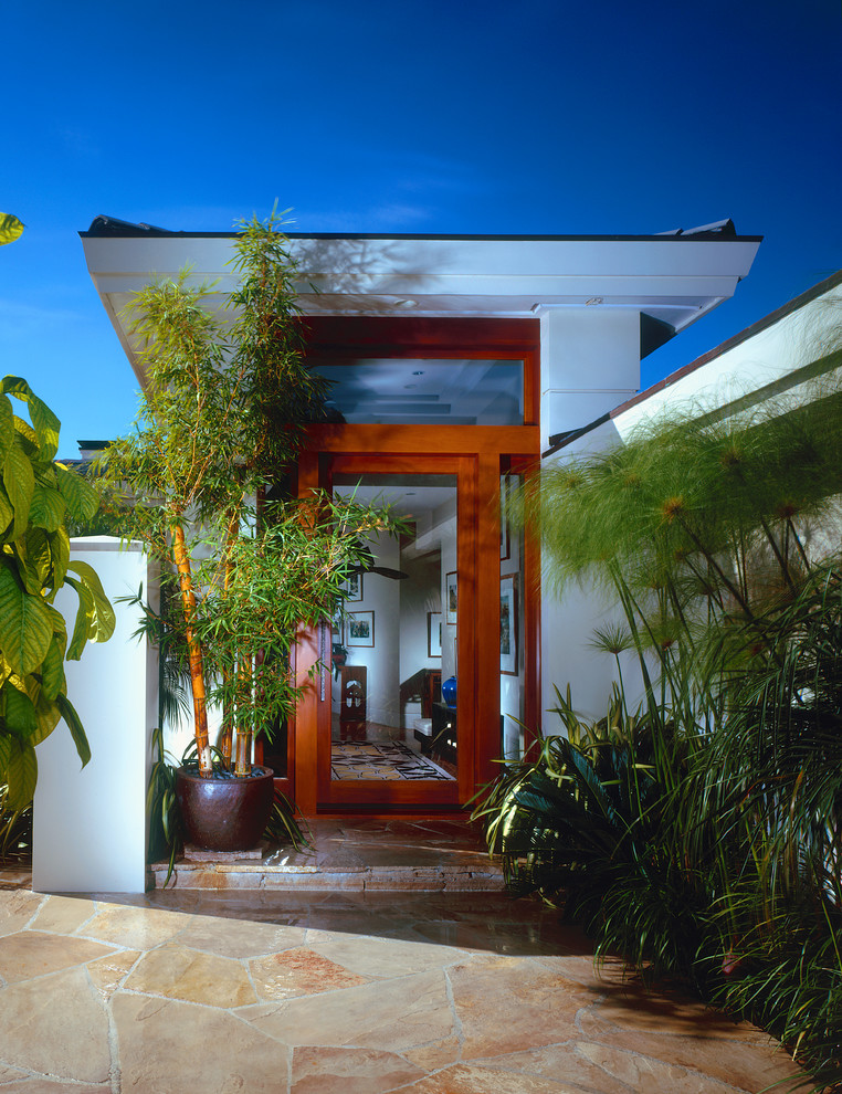 South Pacific Polynesian Architecture Tropical Entry Orange