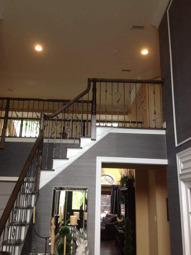 Stairway Renovation - Wood Railing and Satin Clear Iron Balusters ...