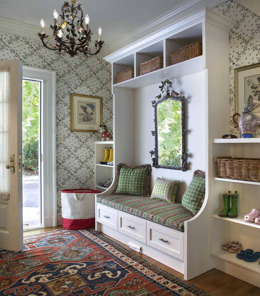 Design ideas for a traditional boot room in Philadelphia with a white front door.