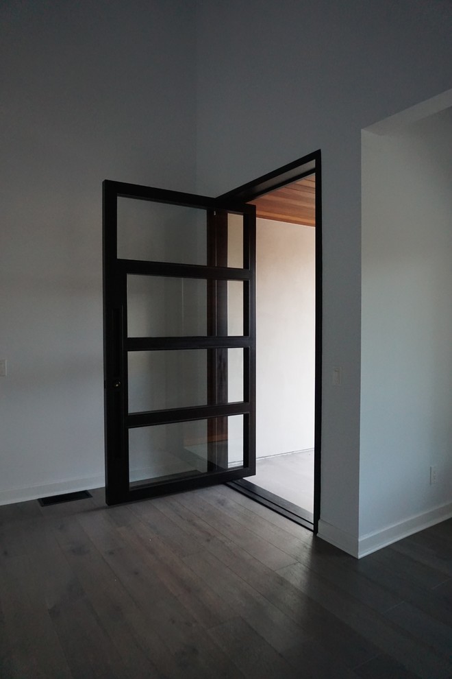 Стильный дизайн: большая входная дверь в современном стиле с поворотной входной дверью и черной входной дверью - последний тренд