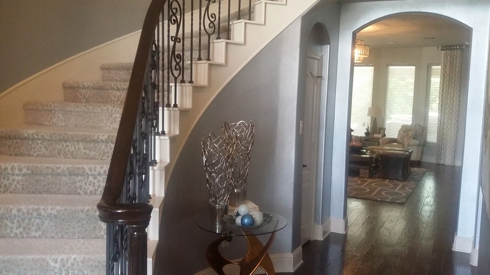 Inspiration for a large classic entrance in Houston with grey walls and dark hardwood flooring.