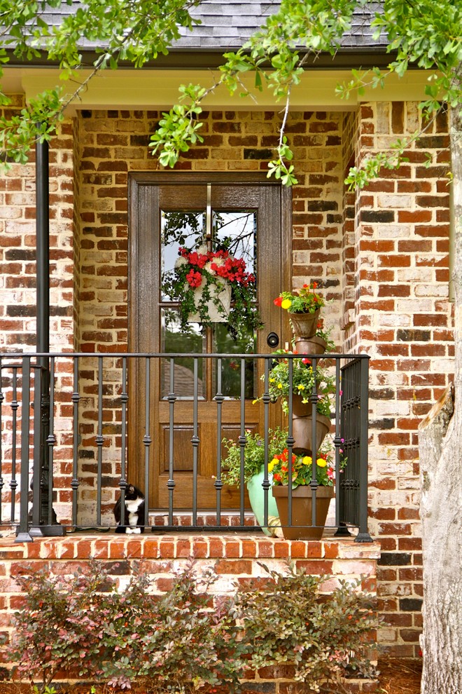 Источник вдохновения для домашнего уюта: входная дверь в классическом стиле с одностворчатой входной дверью и входной дверью из темного дерева