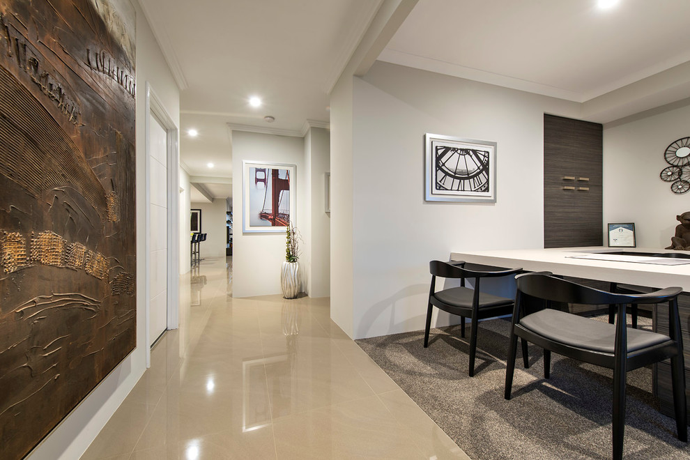 Photo of a medium sized contemporary foyer in Perth with white walls and porcelain flooring.
