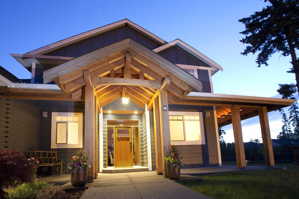 Timber Entry with Post and Beam Overhang Craftsman Entry