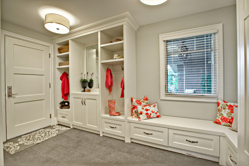 Transitional mudroom photo in Calgary