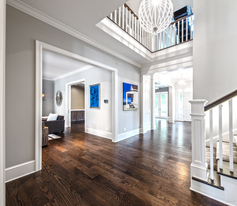Medium sized classic foyer in Seattle with dark hardwood flooring, a single front door and brown floors.