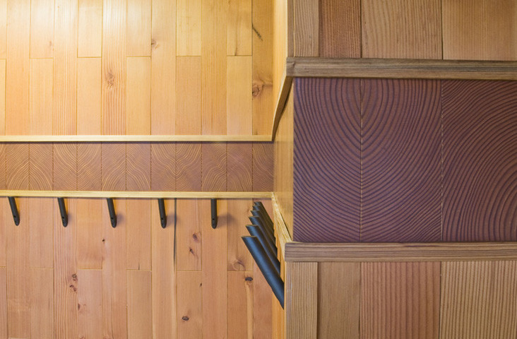 Diseño de hall contemporáneo de tamaño medio con puerta simple y puerta de madera clara