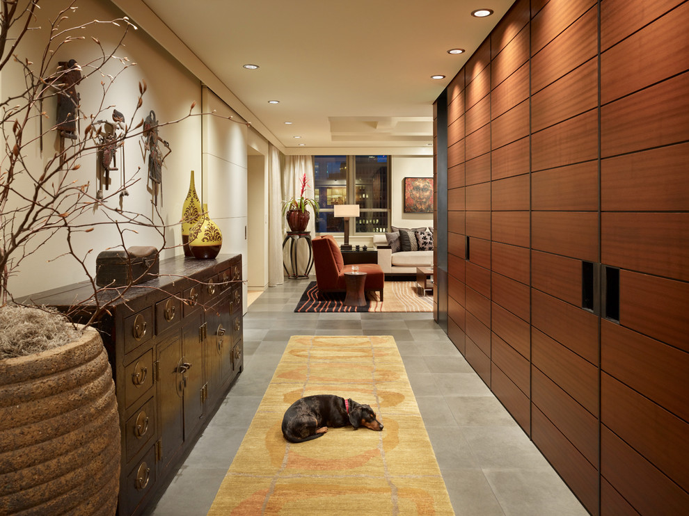 Contemporary hallway in Seattle with beige walls.