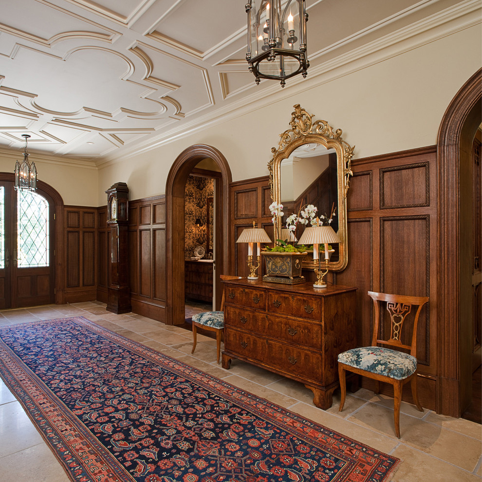 Design ideas for a traditional hallway in Atlanta with beige walls and a double front door.