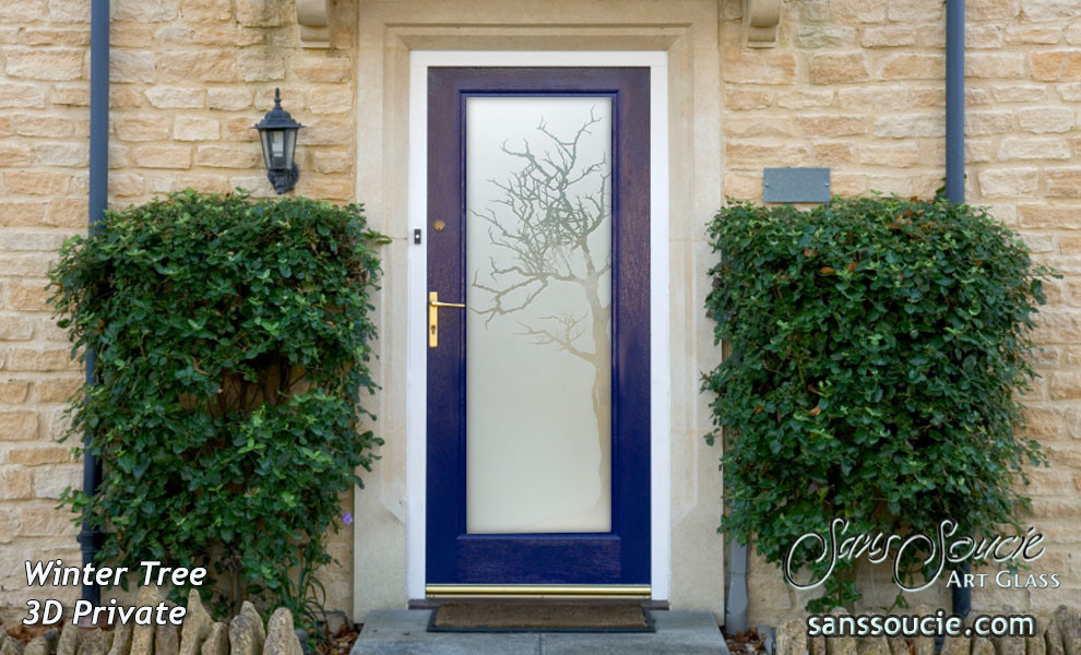 Winter Tree 3d Glass Front Doors Exterior Glass Doors Glass Entry Doors Rustic Entry Other By Sans Soucie Art Glass