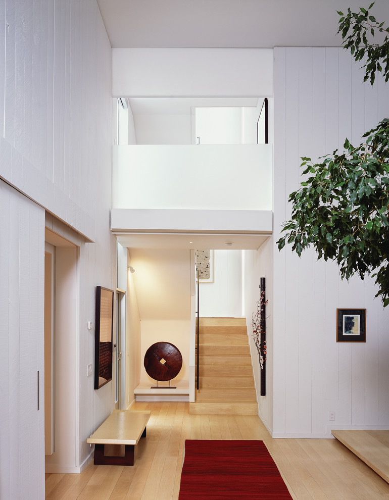 Idee per un ingresso o corridoio contemporaneo con pareti bianche