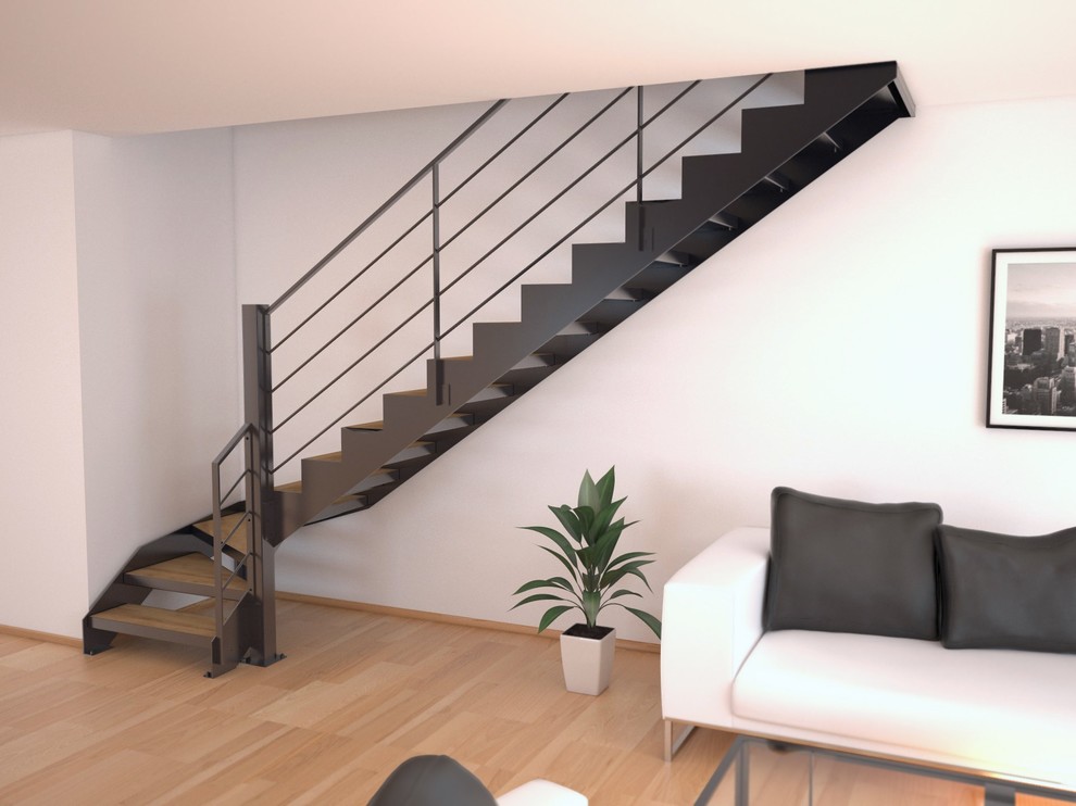Inspiration pour un grand escalier design en L avec des marches en bois.