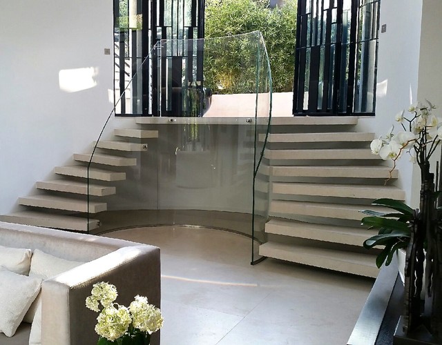 Glassy Garde Corps Verre Cintré Extra Clair Extra Clear Bent Glass Railing Contemporary