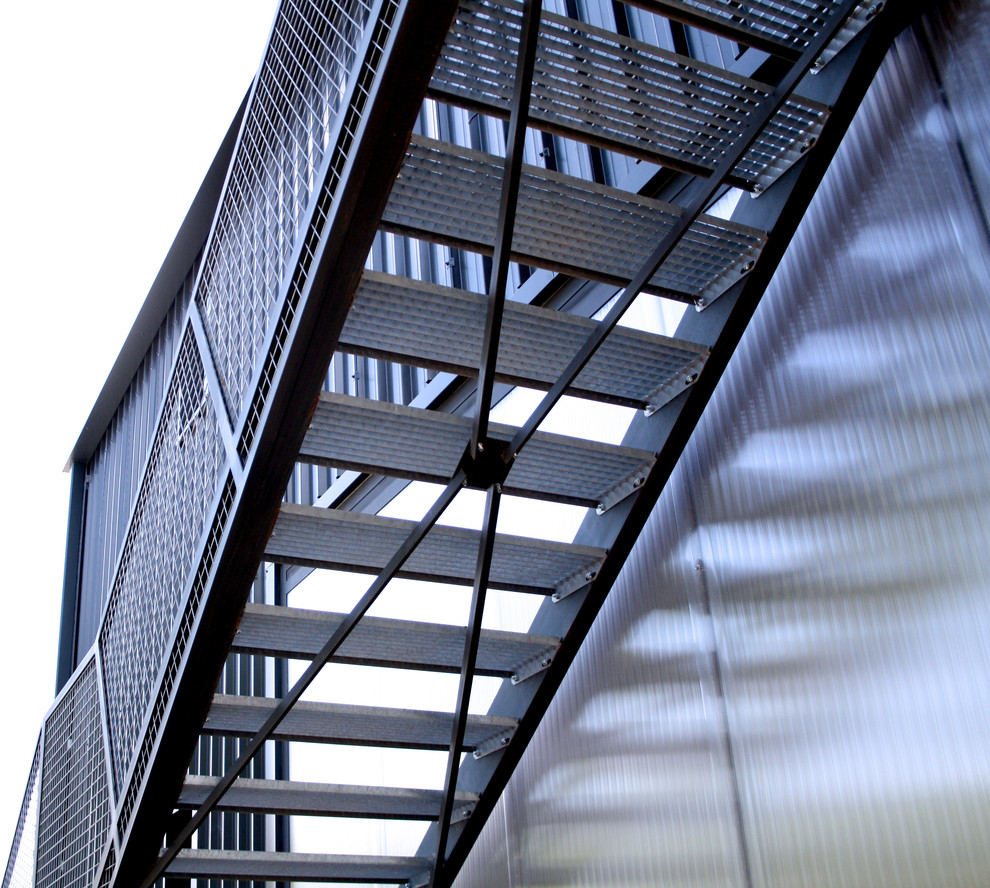 Источник вдохновения для домашнего уюта: прямая металлическая лестница среднего размера в стиле лофт с металлическими ступенями и металлическими перилами