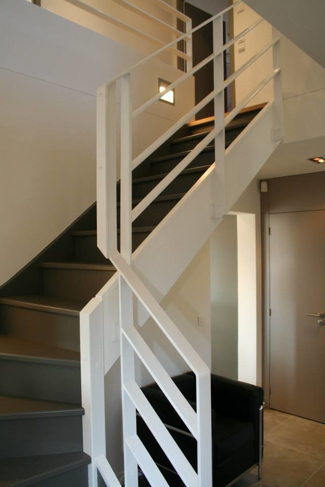 Inspiration pour un escalier peint courbe de taille moyenne avec des marches en bois peint.