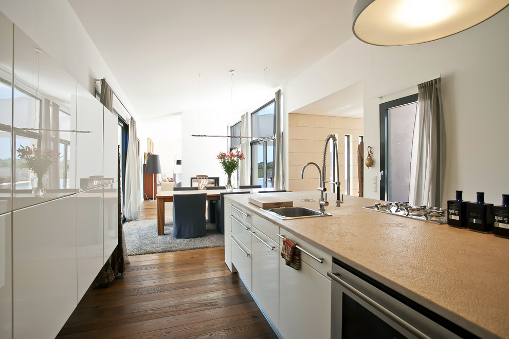 Kitchen - contemporary dark wood floor kitchen idea in Stuttgart