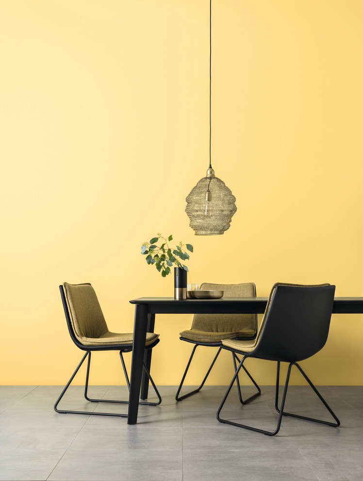 Inspiration for a contemporary dining room in Hamburg with yellow walls.
