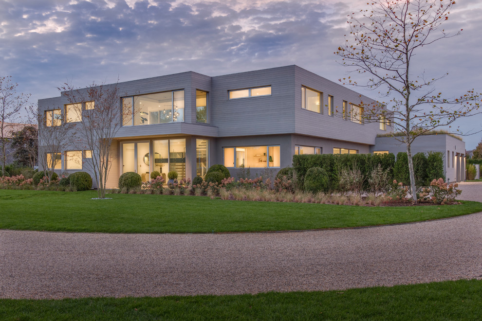 Foto de fachada de casa gris contemporánea extra grande de dos plantas con tejado plano